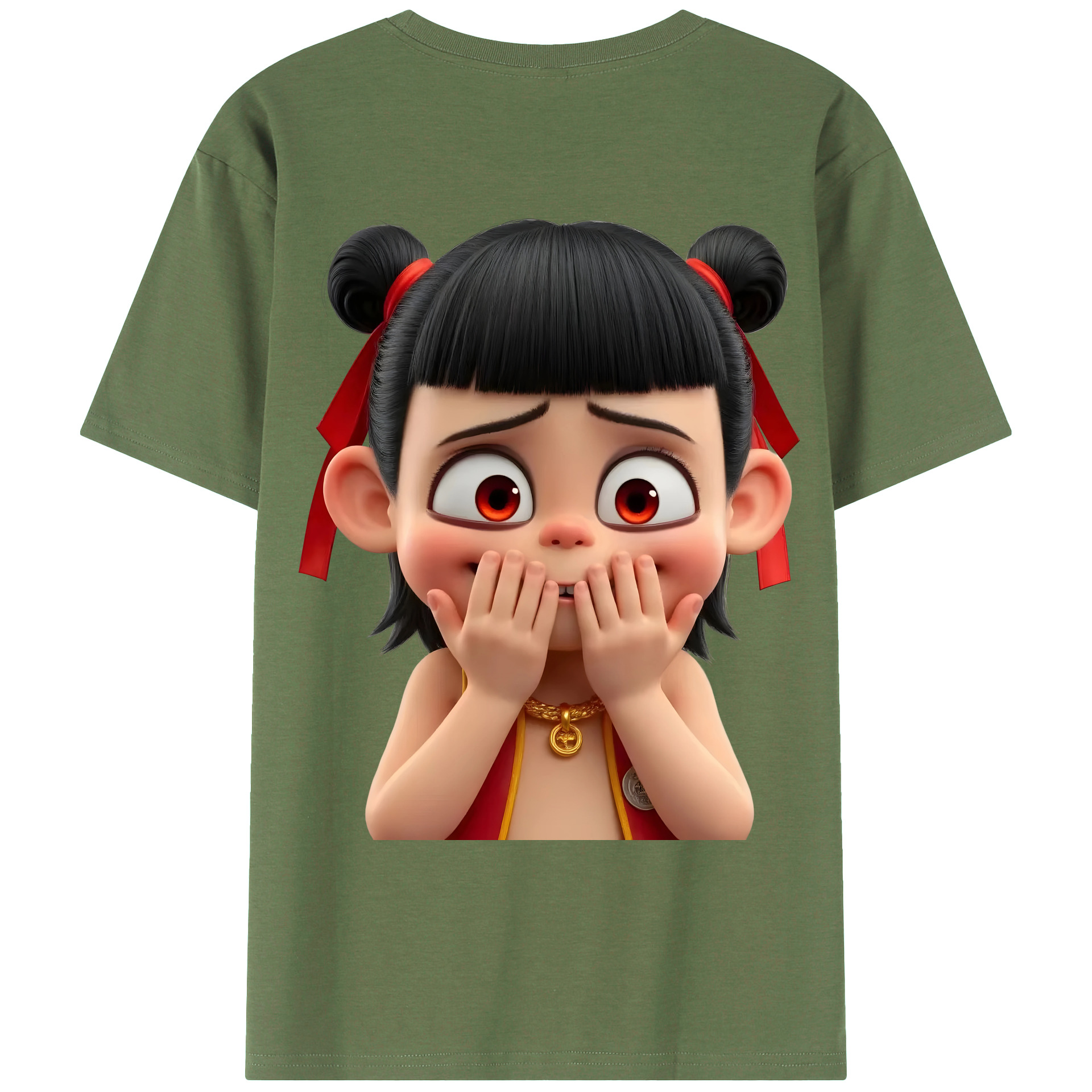 （画像用） Ne Zha 2 ナタ 魔童の大暴れ 綿100％ メンズ半袖Tシャツ（バックプリント） 通気性